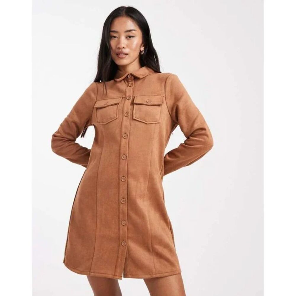 In The Pines Faux Suede Mini Dress Sage the Label Dress